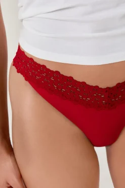 Clearance ETAM Tanga en V de microfibra y encaje ROJO