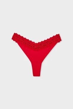 Clearance ETAM Tanga en V de microfibra y encaje ROJO