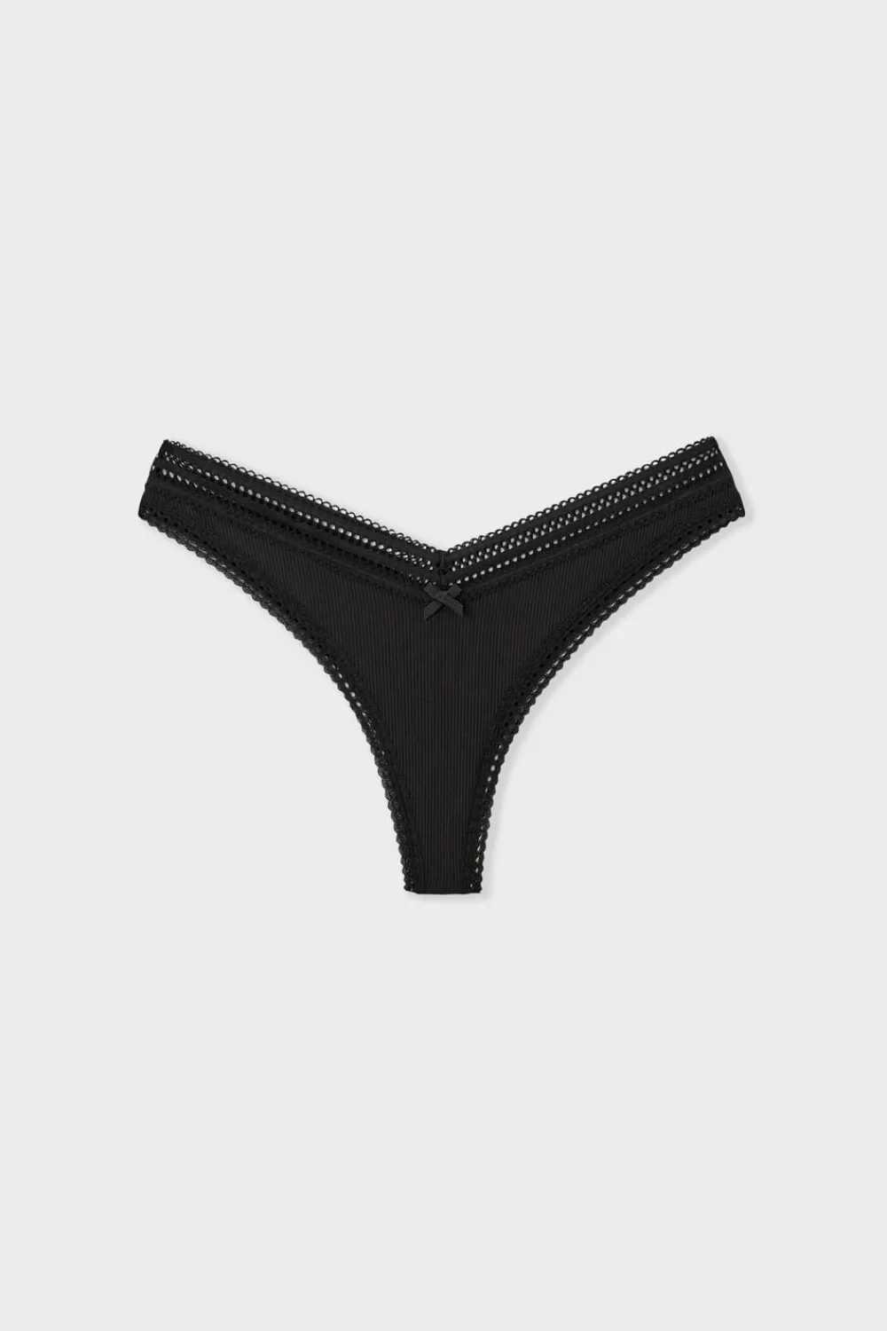 Clearance ETAM Tanga en V de microfibra y encaje NEGRO