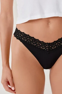 Outlet ETAM Tanga en V de microfibra y encaje NEGRO