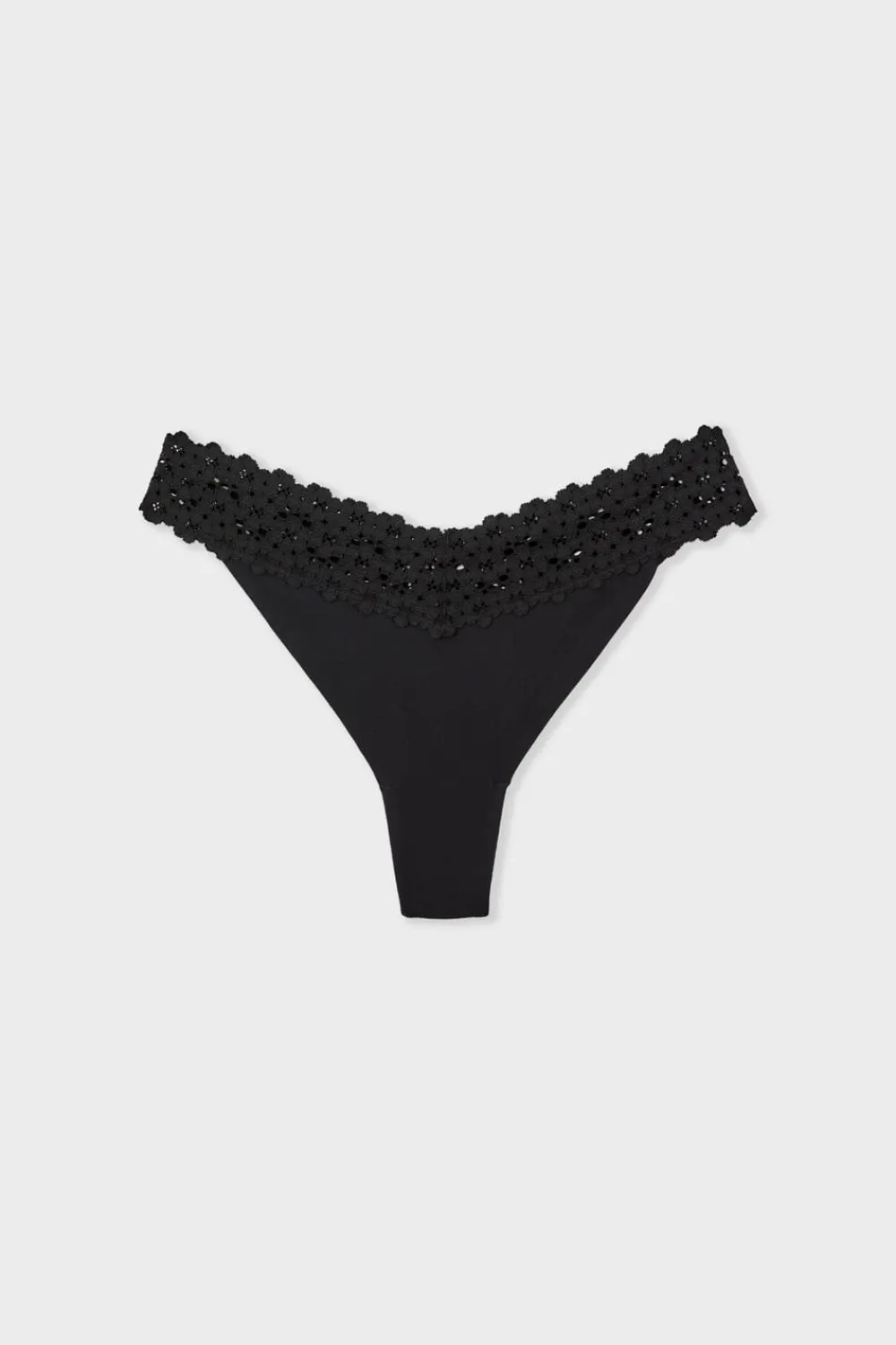 Outlet ETAM Tanga en V de microfibra y encaje NEGRO