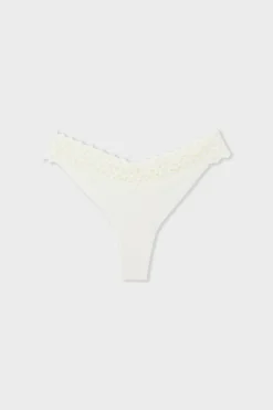 Clearance ETAM Tanga en V de microfibra y encaje BLANCO