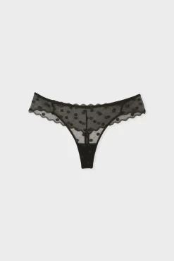 Best ETAM Tanga transparent en tulle à motifs pois NOIR