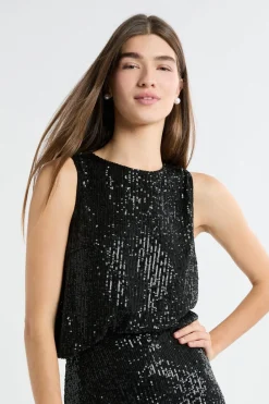 Outlet ETAM Top à sequins NOIR