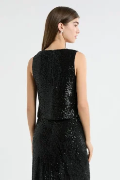 Outlet ETAM Top à sequins NOIR