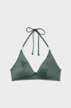 Sale ETAM Top bikini triangular brillante VERDE
