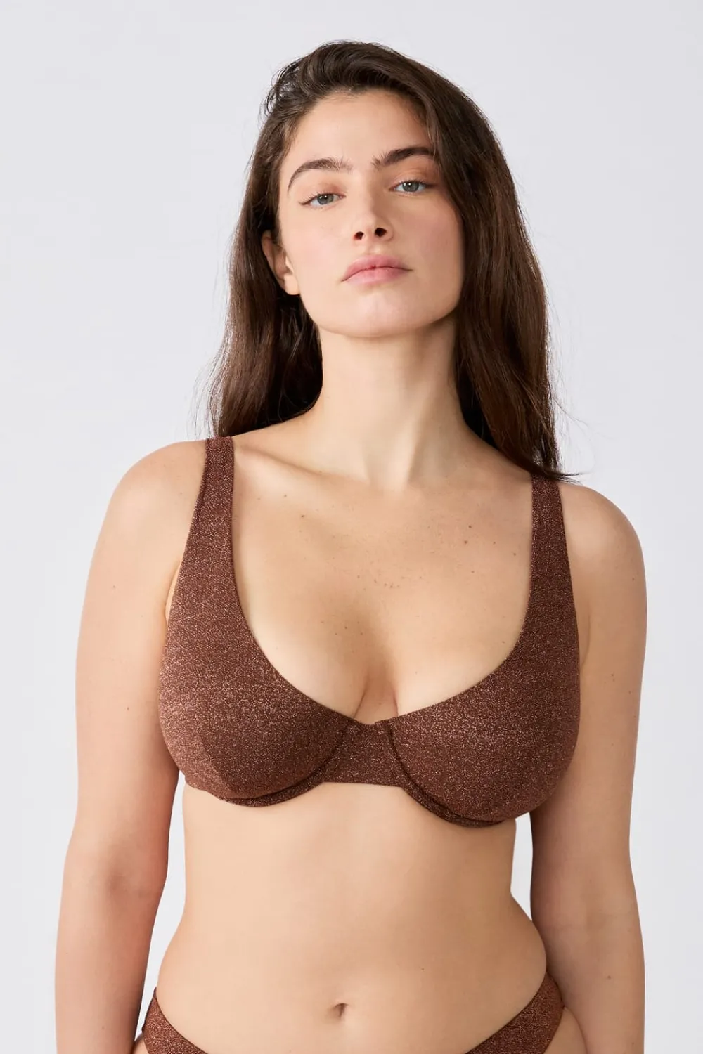 Discount ETAM Top bikini triangular brillante MARRON