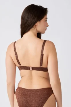 Discount ETAM Top bikini triangular brillante MARRON