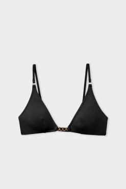 New ETAM Top bikini triangular con detalle joya NEGRO