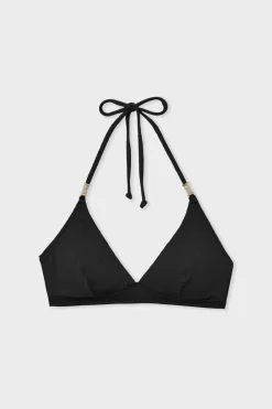 Outlet ETAM Top bikini triangular detalles perlas NEGRO