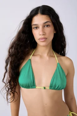 Outlet ETAM Top bikini triangular detalle perla VERDE