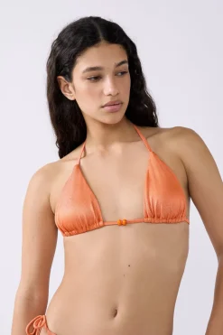 Online ETAM Top bikini triangular detalle perla NARANJA