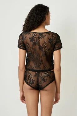 Discount ETAM Top bordado de manga corta NEGRO