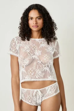 Outlet ETAM Top bordado de manga corta BLANCO