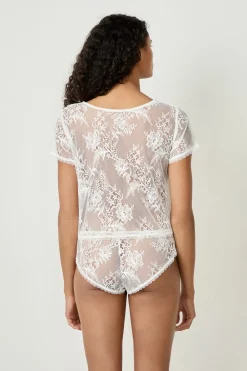Outlet ETAM Top bordado de manga corta BLANCO