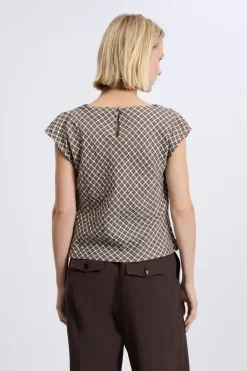 Sale ETAM Top col bénitier à carreaux BEIGE