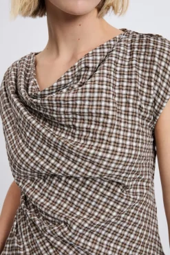 Sale ETAM Top col bénitier à carreaux BEIGE