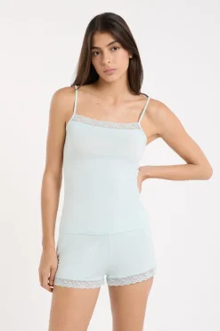 New ETAM Top con detalles de encaje AZUL VERDOSO