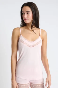 Sale ETAM Top con tirantes finos de encaje ROSA CLARO