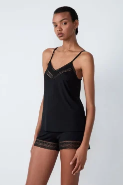 Clearance ETAM Top con tirantes finos y escote de encaje NEGRO