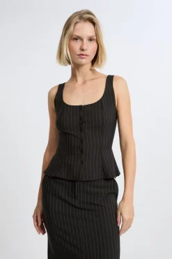 Discount ETAM Top con volantes y rayas NEGRO