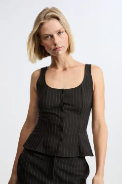 Discount ETAM Top con volantes y rayas NEGRO
