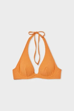 Discount ETAM Top de bikini triangular de tejido brillante con aros NARANJA