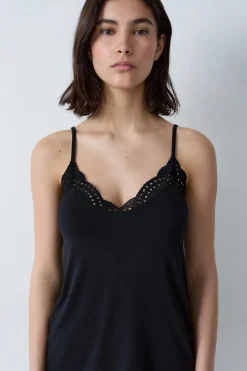 Discount ETAM Top de modal con escote de encaje NEGRO