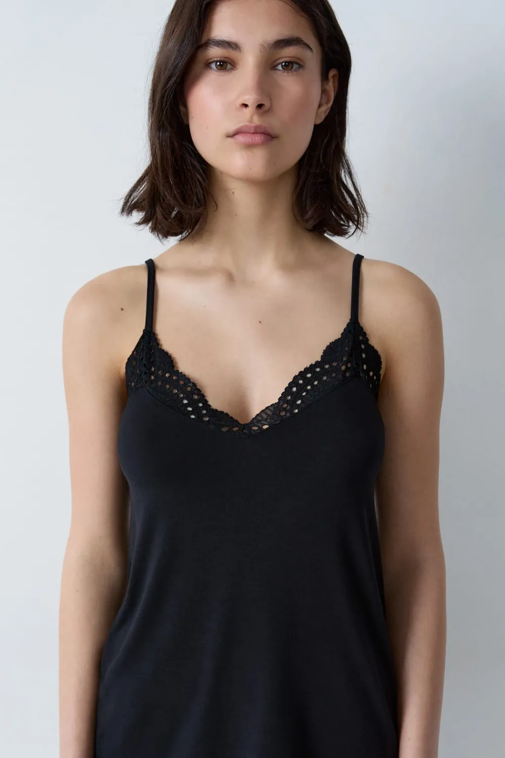 Discount ETAM Top de modal con escote de encaje NEGRO