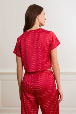 Hot ETAM Top de pijama de satén con lunares ROJO