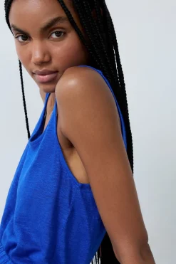 Online ETAM Top de tirantes de lino AZUL REAL