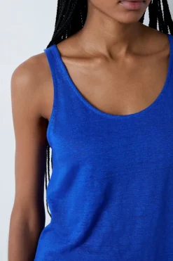 Online ETAM Top de tirantes de lino AZUL REAL