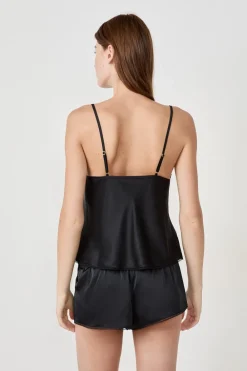 Outlet ETAM Top de tirantes satinado con detalles de encaje NEGRO