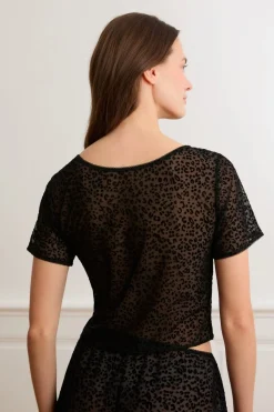 Discount ETAM Top de tul con estampado de leopardo NEGRO