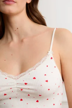 Clearance ETAM Top interior de punto calado con corazones de algodón IMP FD crudo