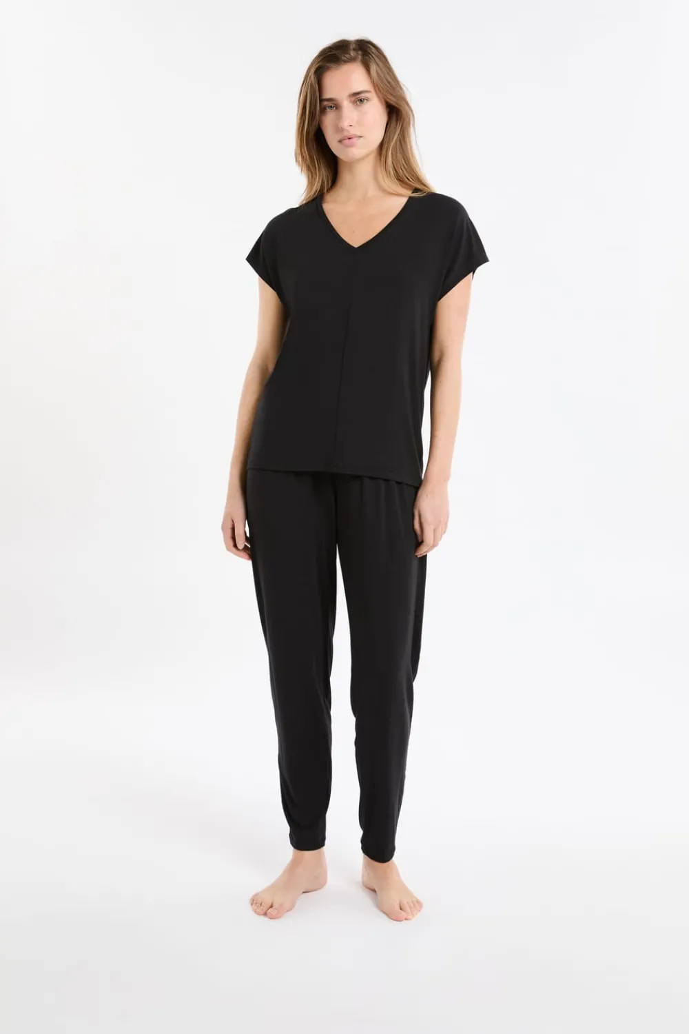 Best ETAM Top liso de manga corta NEGRO