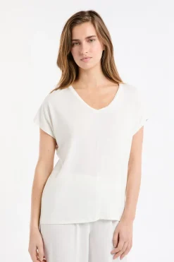 New ETAM Top liso de manga corta BLANCO CRUDO