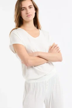 New ETAM Top liso de manga corta BLANCO CRUDO