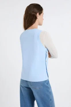 New ETAM Top sin mangas de algodón con botones dorados AZUL