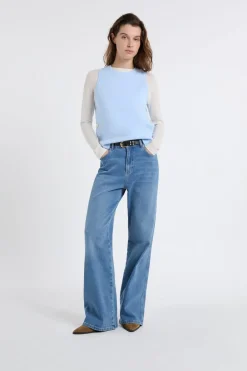 New ETAM Top sin mangas de algodón con botones dorados AZUL