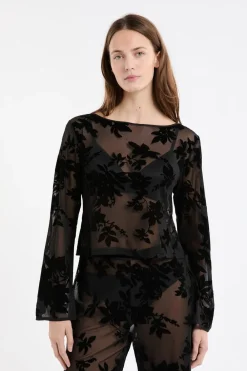 ETAM Top transparent à motif floral NOIR