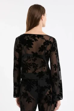 ETAM Top transparent à motif floral NOIR