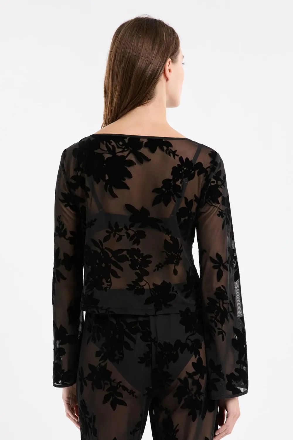 ETAM Top transparent à motif floral NOIR