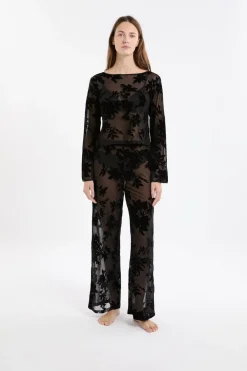 ETAM Top transparent à motif floral NOIR