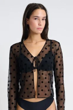 Sale ETAM Top transparente de manga larga NEGRO