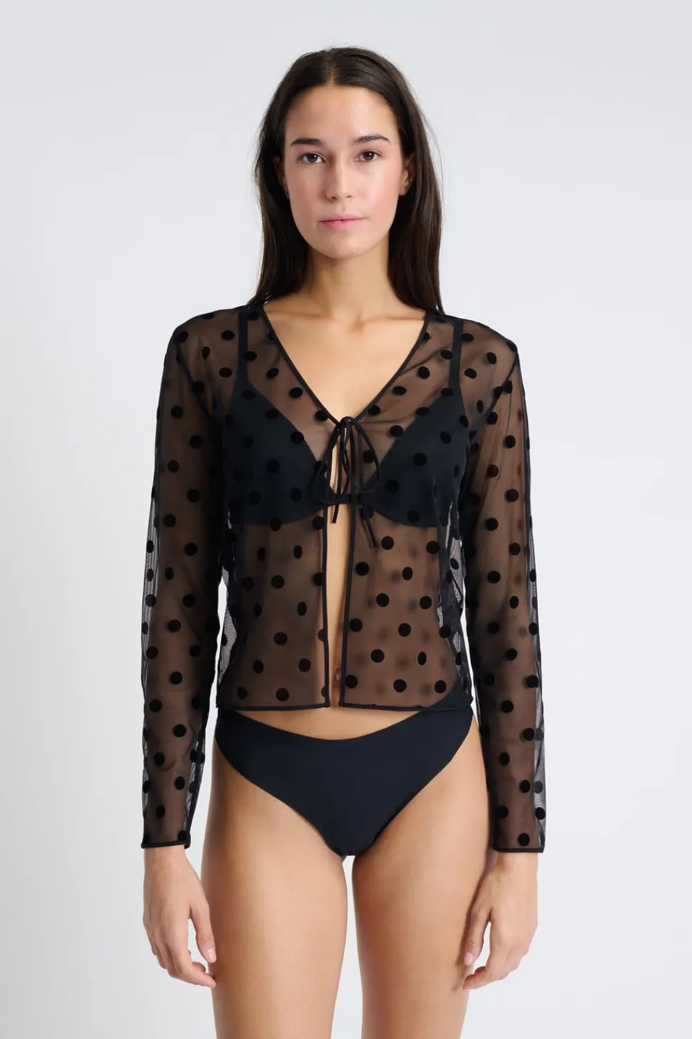 Sale ETAM Top transparente de manga larga NEGRO