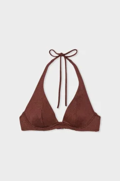 Discount ETAM Triángulo con aros top de bikini CHOCOLATE