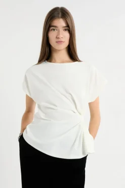 ETAM T-shirt drapé avec noeud BLANC