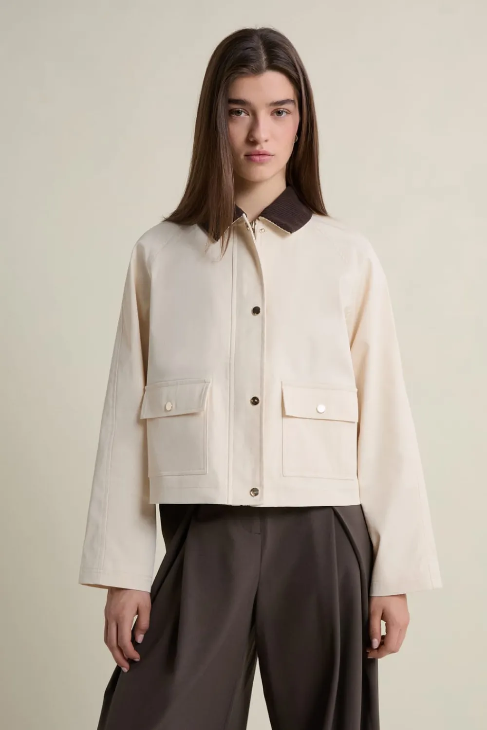 New ETAM Veste courte à col velours ECRU