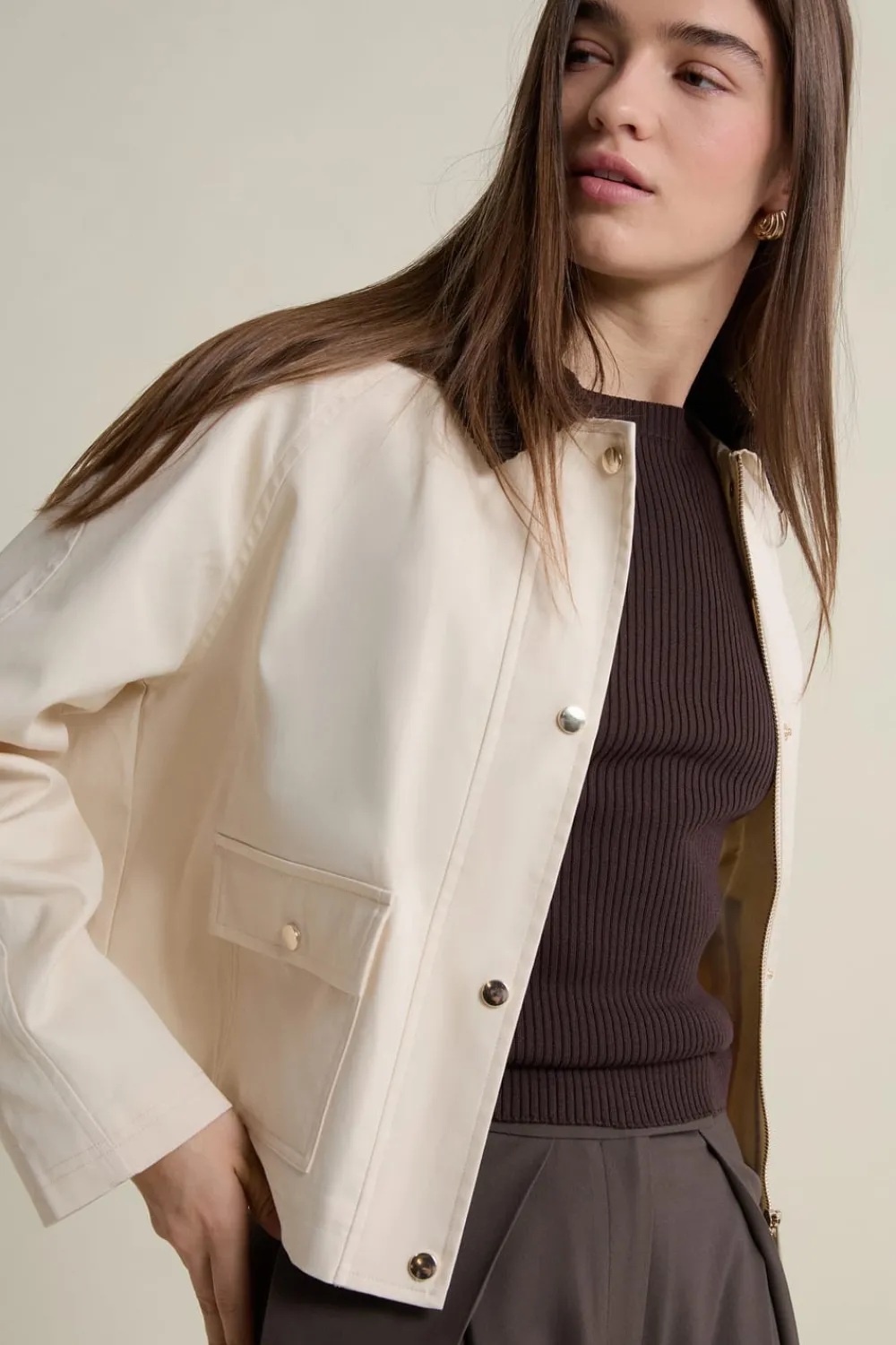 New ETAM Veste courte à col velours ECRU